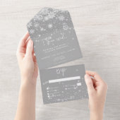 Modern White Sparkle Snowflakes Hochzeitsessen All In One Einladung (Abreißen)