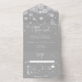Modern White Sparkle Snowflakes Hochzeitsessen All In One Einladung (Innen Boden)