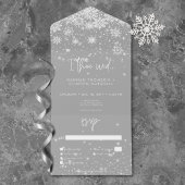Modern White Sparkle Snowflakes Hochzeitsessen All In One Einladung