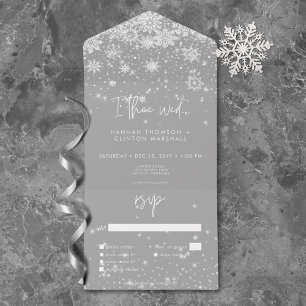 Modern White Sparkle Snowflakes Hochzeitsessen All In One Einladung