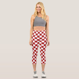 Modern White Squares on Christmas Red Capri Leggings