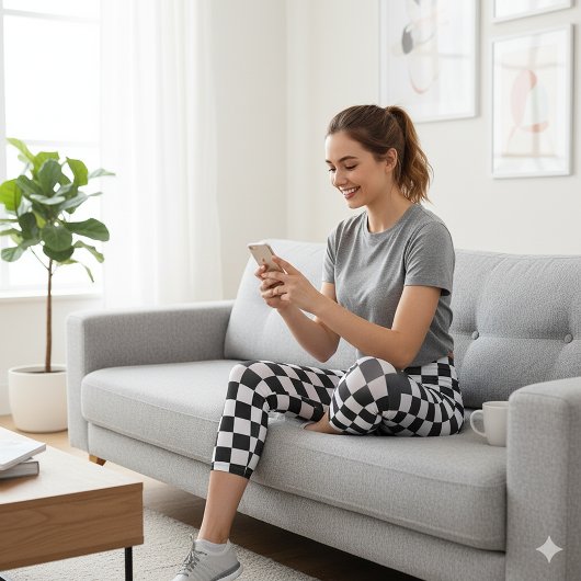 Modern White Squares on Classic Black Capri Leggings