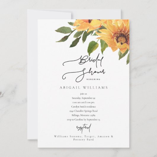 Modern White Sunflower Bridal Dusche Einladung (Vorderseite)