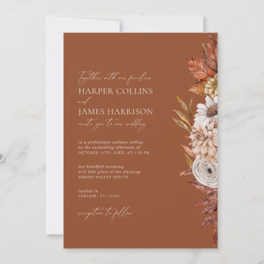 Modern White Terracotta Blume Boho Hochzeit im Her Einladung (Vorderseite)