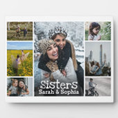 Modern White Text Overlay Sisters Foto Collage Fotoplatte (Vorderseite)