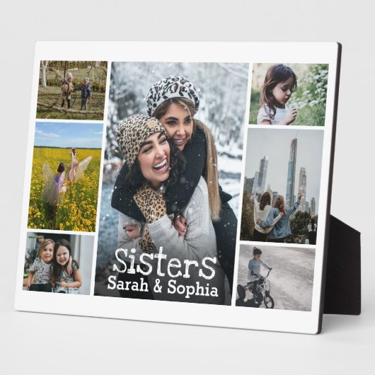 Modern White Text Overlay Sisters Foto Collage Fotoplatte (Seite)