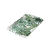 Modern White Tropical Monstera Blätter Muster Badematte (Schrägansicht)