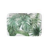 Modern White Tropical Monstera Blätter Muster Badematte (Vorderseite)