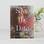 Modern White Typografy Foto Vellum Overlay Style Save The Date (Stehend Vorderseite)