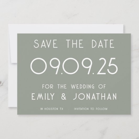 Modern White Typografy Sage Green Wedding Save The Date (Vorderseite)