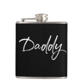 Modern White über Black Daddy Script Flachmann (Vorderseite)