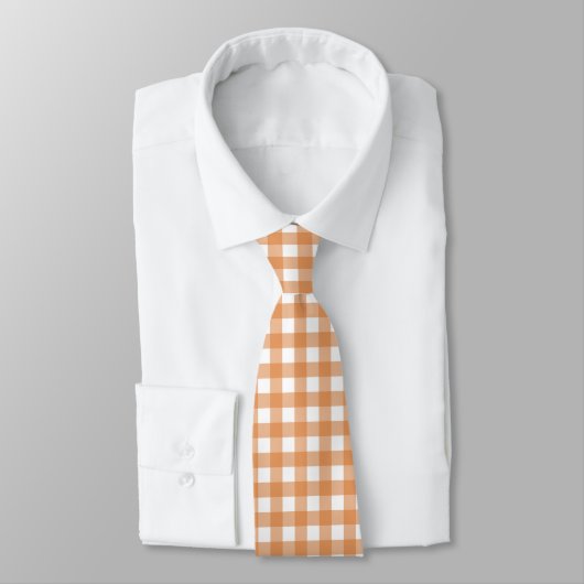 Modern White und Orange Gingham Kariert Krawatte (Gebunden)