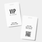 Modern White VIP All Access QR Code Event  Ausweis (Vorder- & Rückseite)