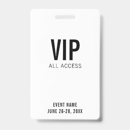 Modern White VIP All Access QR Code Event  Ausweis (Vorderseite)