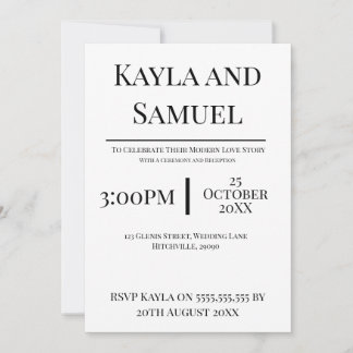 Modern White Wedding Invitation with Black Text Einladung