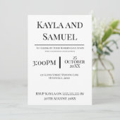 Modern White Wedding Invitation with Black Text Einladung (Stehend Vorderseite)