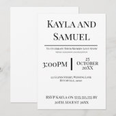 Modern White Wedding Invitation with Black Text Einladung (Vorne/Hinten)