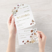 Modern White Wildblume Bouquet Kein Abendessen All In One Einladung (Abreißen)