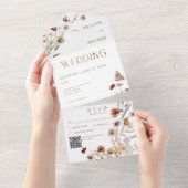 Modern White Wildblume Bouquet QR Code All In One Einladung (Abreißen)