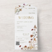 Modern White Wildblume Bouquet QR Code All In One Einladung (Innen Boden)