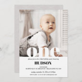 Modern White Word Foto 1. Geburtstag Einladung (Vorne/Hinten)