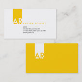 Modern White Yellow Monogram Business Card Visitenkarte (Vorne/Hinten)