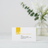 Modern White Yellow Monogram Business Card Visitenkarte (Stehend Vorderseite)