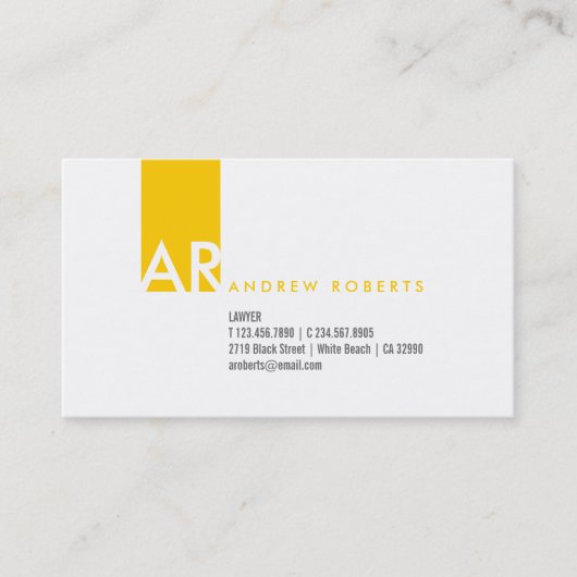 Modern White Yellow Monogram Business Card Visitenkarte (Vorderseite)