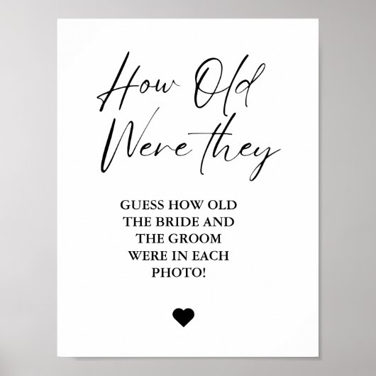 Modern Wie alt waren sie Brautparty Game-Zeichen Poster (Vorne)