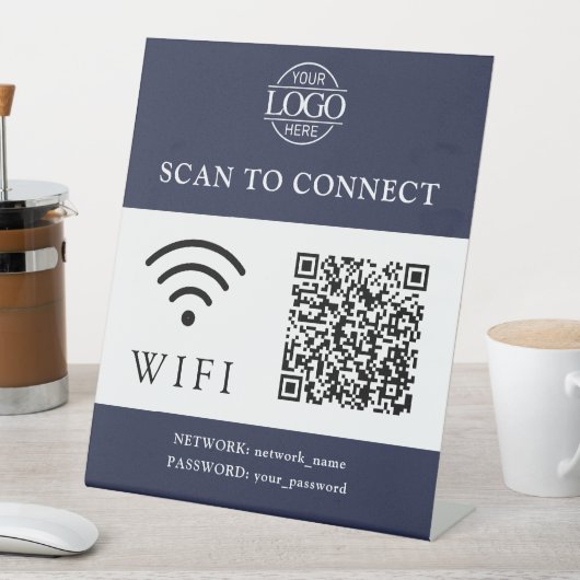 Modern Wifi Password & Network | QR Code Logo Sockelschild (In Situ)