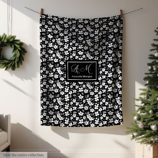 Modern Wild Flowers Blanket Custom Monochrome Fleecedecke