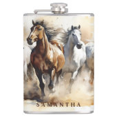 Modern Wild Mustang Pferde Reittiere Wasserfarbe Flachmann (Vorderseite)