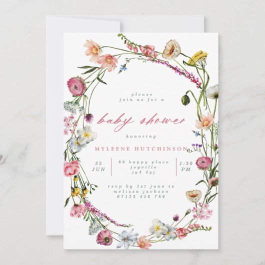 Modern Wilde Blume Kleider Kinderdusche Einladung (Vorderseite)