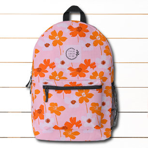 Modern Wilde Blume Rosa orangefarbenes Logo für da Bedruckter Rucksack