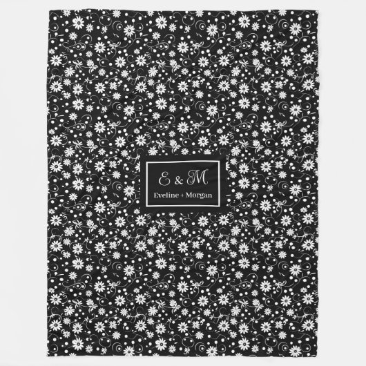Modern Wildflower Blanket Custom Monochrome Style Fleecedecke (Vorderseite)