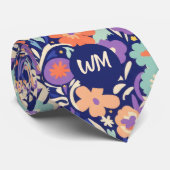 Modern Wildflower – Bold Funky Floral  Monogram Krawatte (Gerollt)