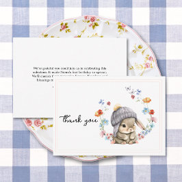 Modern Wildflower Cute Bunny First Birthday  Dankeskarte