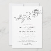 Modern Wildflower Floral Line Art Elegant Wedding Einladung (Vorderseite)