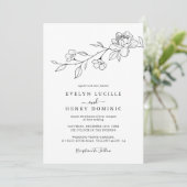 Modern Wildflower Floral Line Art Elegant Wedding Einladung (Stehend Vorderseite)