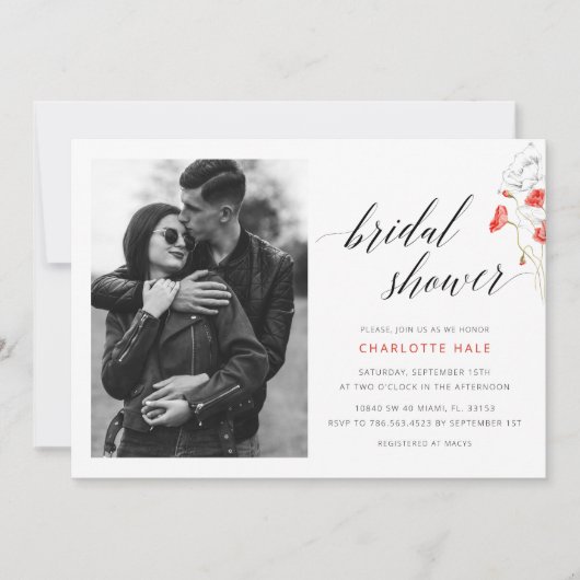 Modern Wildflower Poppy Photo Bridal Shower Einladung (Vorderseite)
