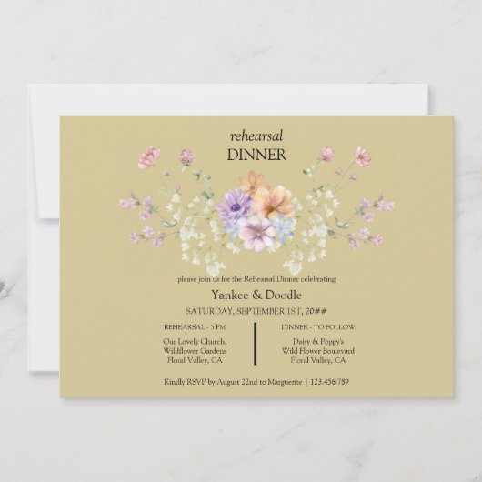 Modern wildflower spring wedding Dinner Invitation Einladung (Vorderseite)