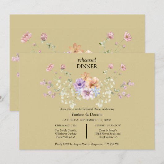 Modern wildflower spring wedding Dinner Invitation Einladung (Vorne/Hinten)