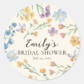 Modern Wildflower Watercolor Bridal Shower Runder Aufkleber (Vorderseite)
