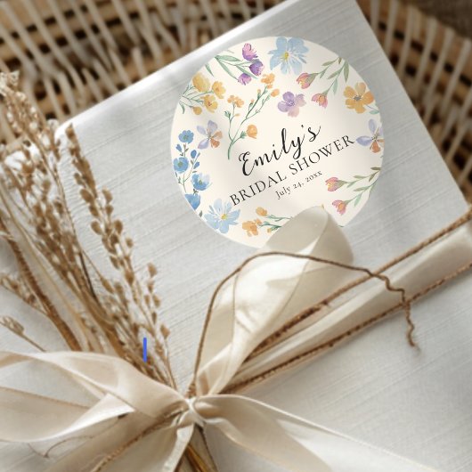 Modern Wildflower Watercolor Bridal Shower Runder Aufkleber