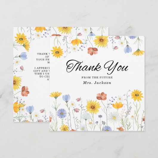 Modern wildflowers spring wedding dankeskarte (Vorne/Hinten)