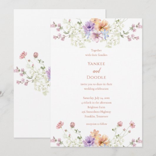 Modern wildflowers spring wedding einladung (Vorne/Hinten)
