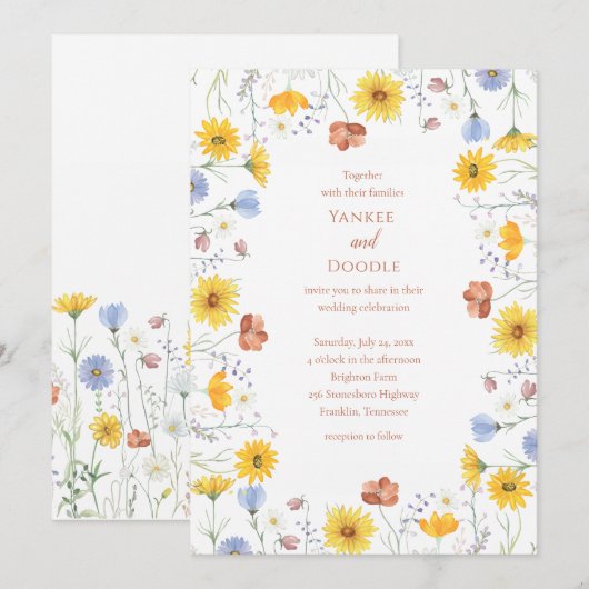Modern wildflowers spring wedding einladung (Vorne/Hinten)