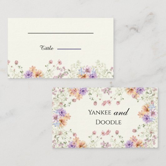 Modern wildflowers spring wedding platzkarte (Vorne/Hinten)