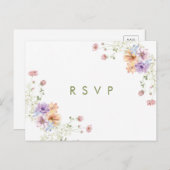 Modern wildflowers spring wedding RSVP Postcard Postkarte (Vorne/Hinten)