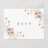 Modern wildflowers spring wedding RSVP Postcard Postkarte (Vorderseite)